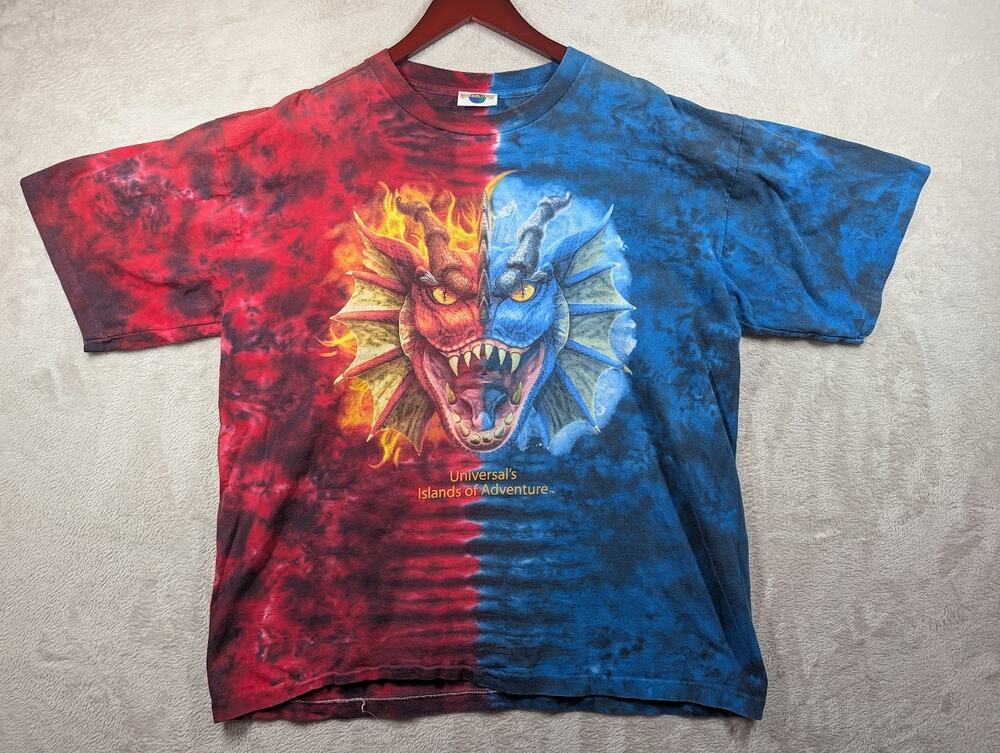 Vintage 1999 Universal Studios Islands of Adventures Dueling Dragons Tie-Dye LRG